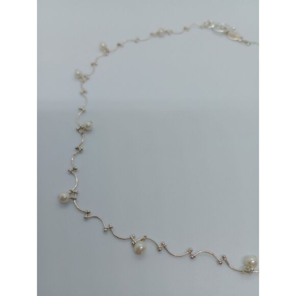 Vintage Signed Carolee Faux Pearl Silver Tone Link 16" Chain Necklace - Picture 3 of 6